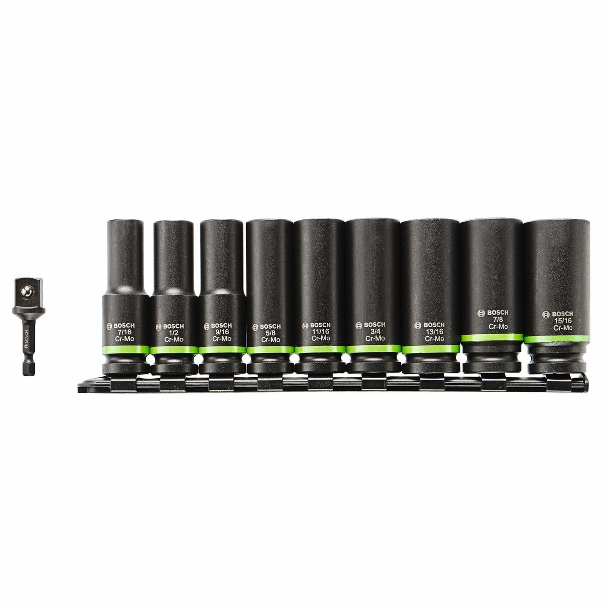 Bosch ITDSO12V10 Impact Tough 1/2" Deep Well Socket Set with 1/4" Hex Adapter (10 Pack)