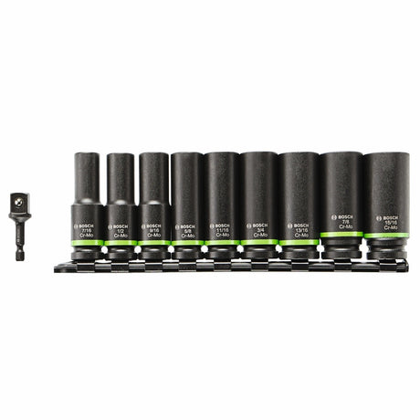 Bosch ITDSO12V10 Impact Tough 1/2" Deep Well Socket Set with 1/4" Hex Adapter (10 Pack)