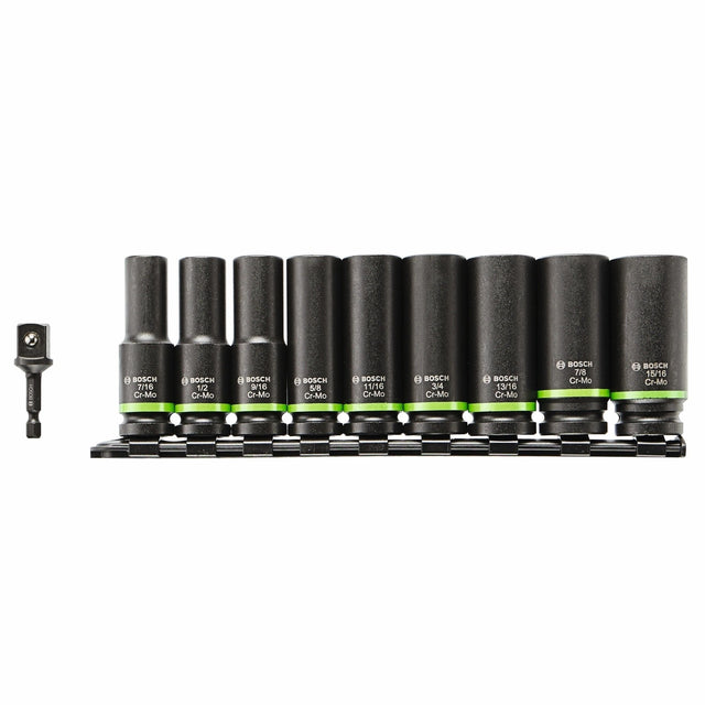 Bosch ITDSO12V10 Impact Tough 1/2" Deep Well Socket Set with 1/4" Hex Adapter (10 Pack)