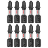 Bosch ITP2R21B 10-Pc Impact Tough 1" Phillips/Square #2 Insert Bits