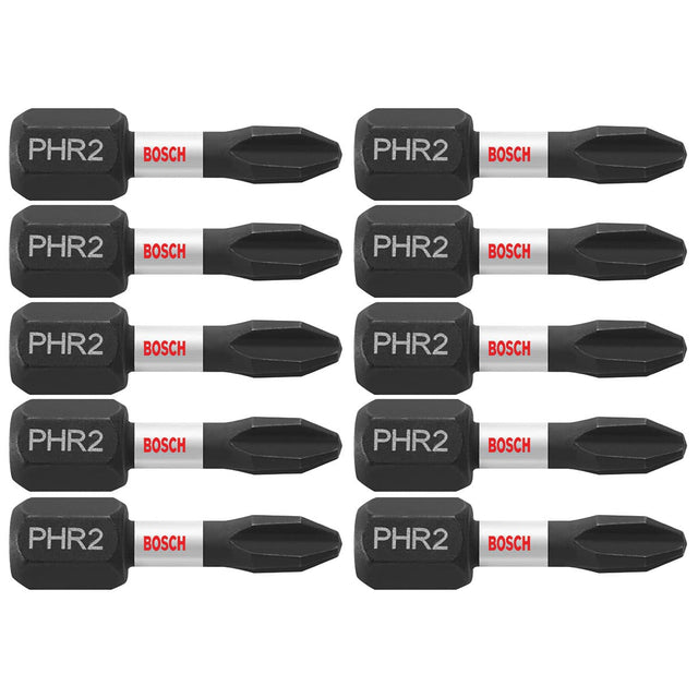 Bosch ITPH2R1B 10-Pc Impact Tough 1" Phillips #2R Reduced Insert Bits