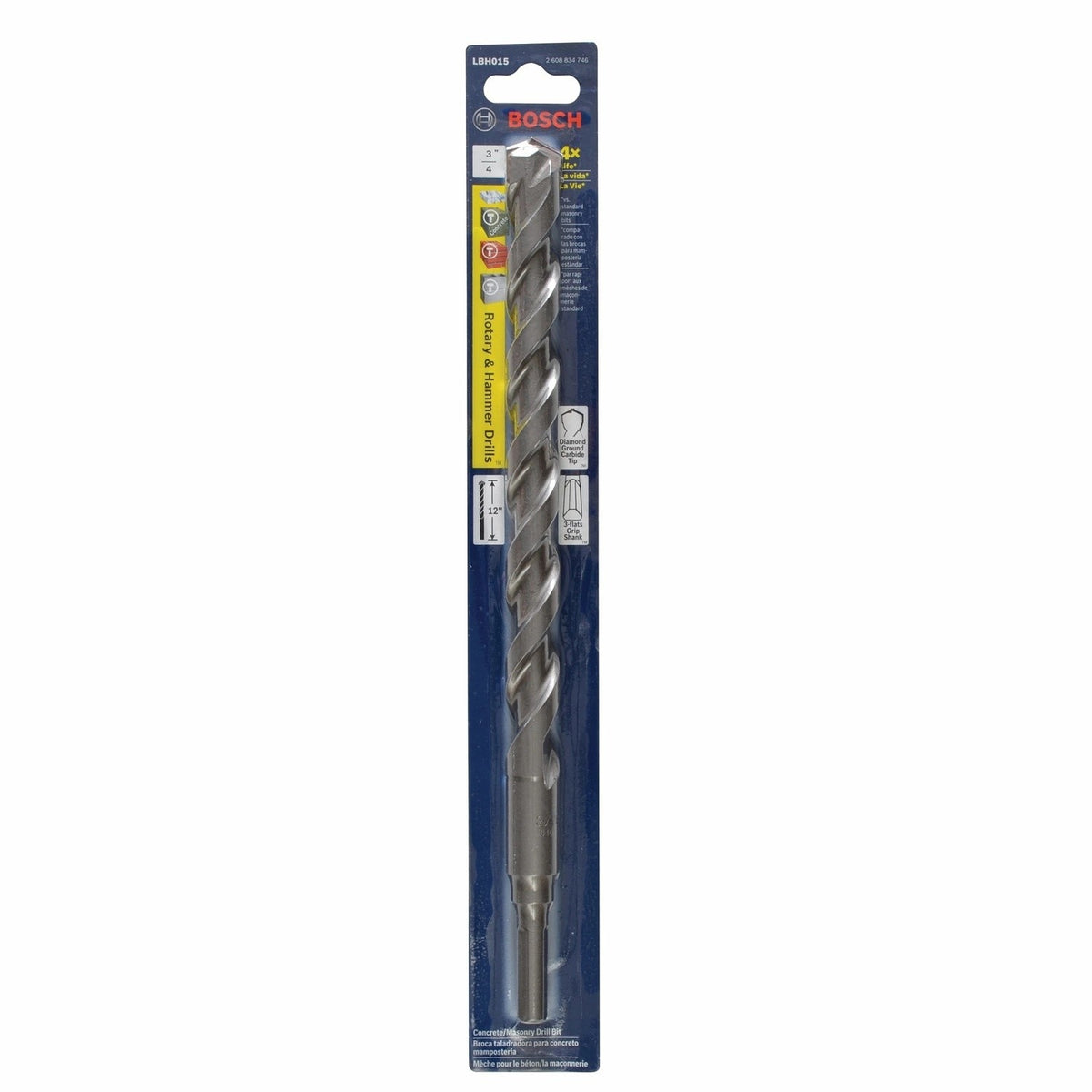 Bosch LBH015 3/4" x 12" Carbide Tipped Round Hammer Drill Bit for Masonry and Concrete - 2