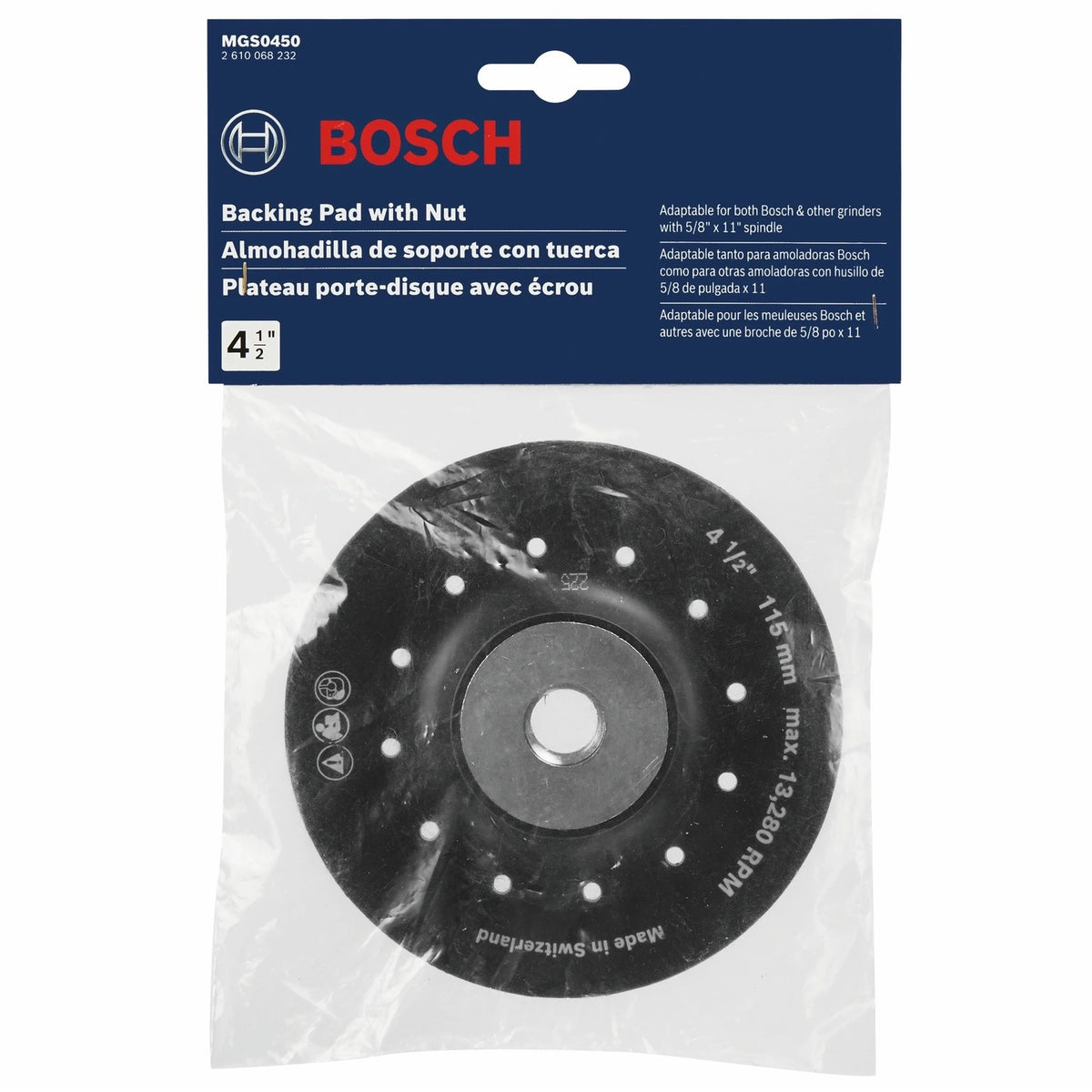 Bosch MGS0450 4-1/2" Angle Grinder Backing Pad with Lock Nut for Fiber Discs - 3