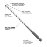 Bosch MP01 1/8" x 2" x 3" Daredevil Multipurpose Carbide Tipped Hex Shank Drill Bit - 2