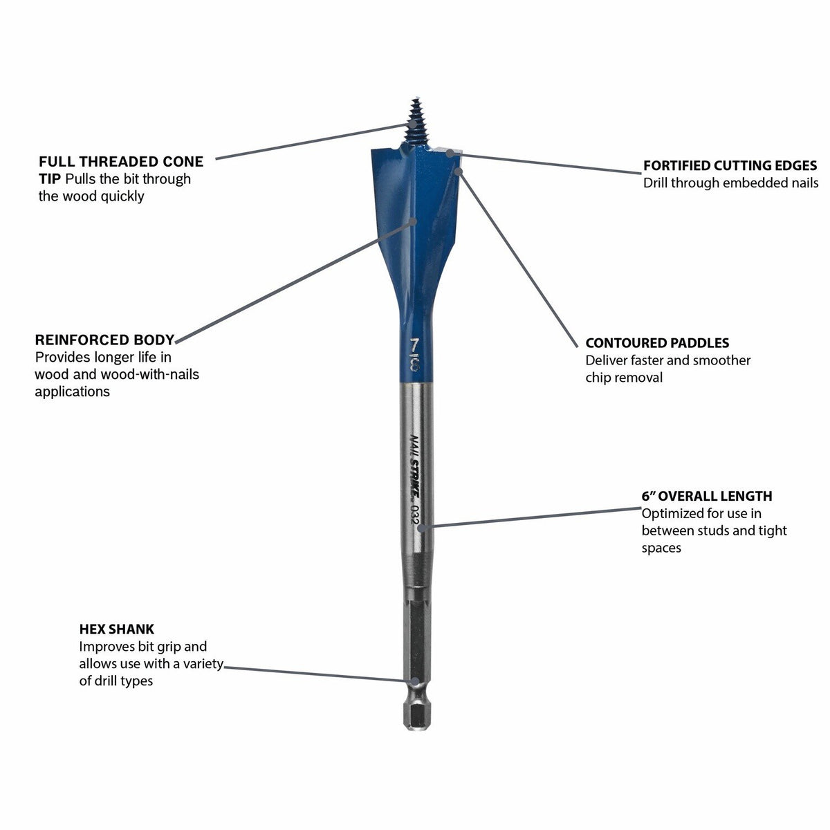 Bosch NS1007 5/8" x 6" Nail Strike Spade Bit for Nail-Embedded Wood - 2
