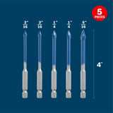 Bosch PTBX05 3/16" to 5/16" Carbide Tipped Porcelain Tile Drill Bit Set with Hex Shank (5 Pack - 2