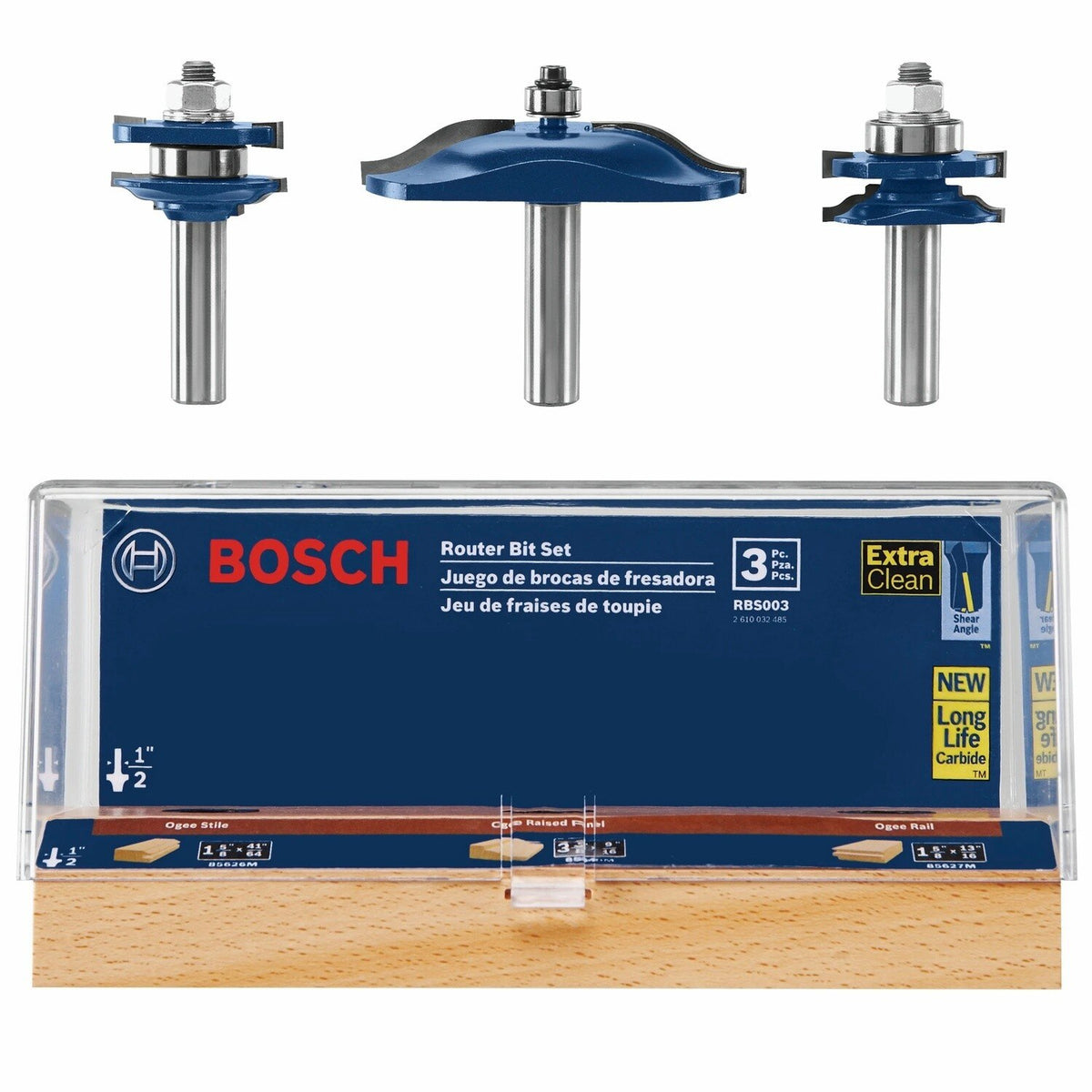 Bosch RBS003 Ogee Door and Cabinetry Router Bit Set Half Inch Shank (3 Pack) - 2