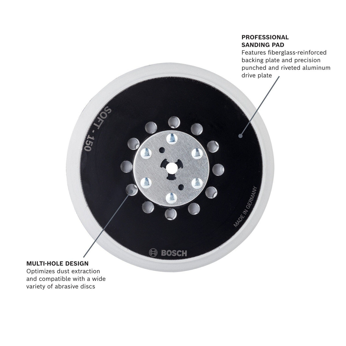 Bosch RSM6044 6" Soft Hook and Loop Multi Hole Sanding Pad for Dual Mode Random Orbit Sanders - 2