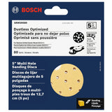 Bosch SRM5R080 5" 80 Grit Multi Hole Hook and Loop Sanding Discs for Wood (5 Pack) - 2