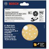 Bosch SRM6R040 6" 40 Grit Multi Hole Hook and Loop Sanding Discs for Wood (5 Pack) - 2