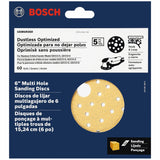 Bosch SRM6R060 6" 60 Grit Multi Hole Hook and Loop Sanding Discs for Wood (5 Pack) - 2