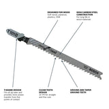 Bosch T101B3 4" 10 TPI Clean for Wood T-Shank Jig Saw Blades (3 Pack) - 2