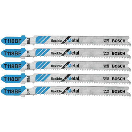 Bosch T118BF 3-5/8" 11-14 TPI Flexible for Metal T-Shank Jig Saw Blades (5 Pack)