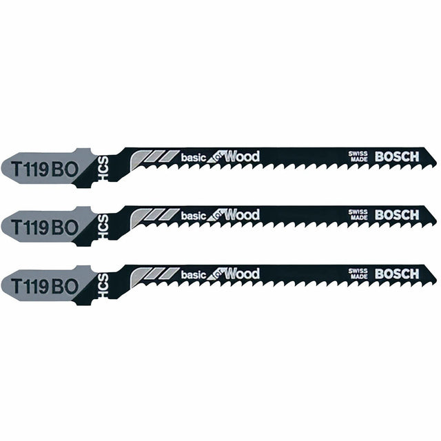 Bosch T119BO3 3-1/4" 12 TPI T-Shank Jig Saw Blades for Curved Wood Cutting (3 Pack)