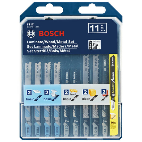Bosch T11C T-Shank Jig Saw Blade Set for Laminate Wood and Metal with Storage Case (11 Pack)