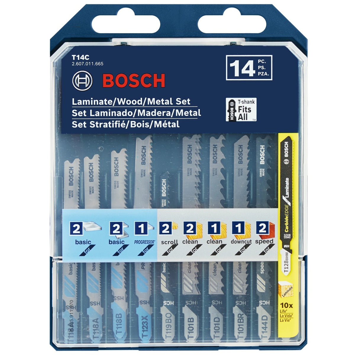 Bosch T14C T Shank Jig Saw Blade Set for Laminate Wood and Metal (14 Pack)