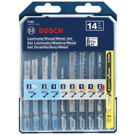 Bosch T14C T Shank Jig Saw Blade Set for Laminate Wood and Metal (14 Pack)