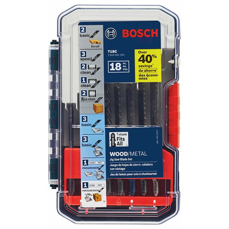 Bosch T18C T-Shank Jig Saw Blade Set for Wood and Metal Cutting (18 Pack)