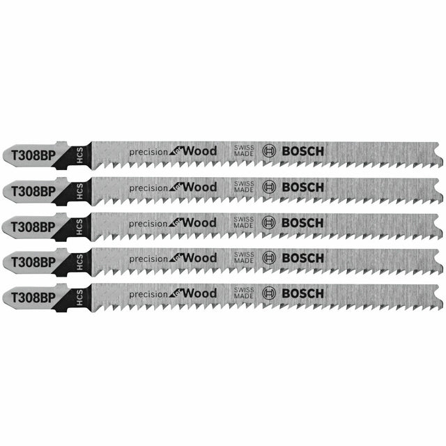 Bosch T308BP 4-5/8" 12 TPI Precision for Wood T-Shank Jig Saw Blades for Clean Wood Cuts (5 Pack)
