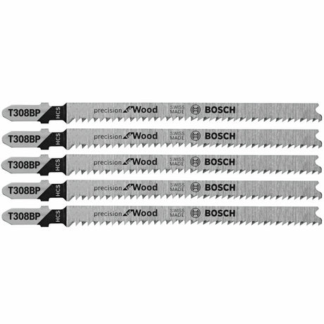 Bosch T308BP 4-5/8" 12 TPI Precision for Wood T-Shank Jig Saw Blades for Clean Wood Cuts (5 Pack)