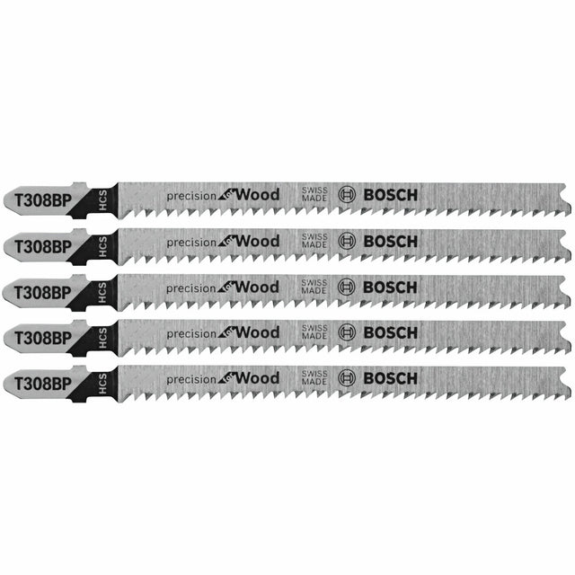 Bosch T308BP 4-5/8" 12 TPI Precision for Wood T-Shank Jig Saw Blades for Clean Wood Cuts (5 Pack)