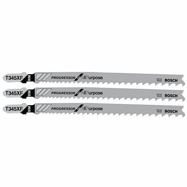 Bosch T345XF3 5-1/4" 5-10P TPI Progressor T-Shank Jig Saw Blades for Wood with Nails (3 Pack)