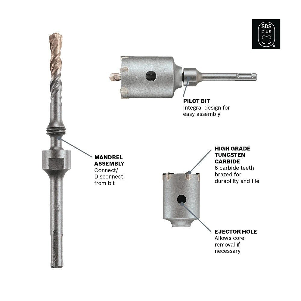 Bosch T3912SC 1-3/8" SDS-Plus SPEEDCORE Thin-Wall Core Bit for Masonry Brick and Block - 2