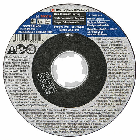 Bosch TCWX1AL450 4-1/2" x 1/16" X-LOCK 46 Grit Metal Cutting Abrasive Wheel