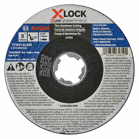 Bosch TCWX1AL500 5" x 1/16" X-LOCK 46 Grit Metal Cutting Abrasive Wheel for Aluminum