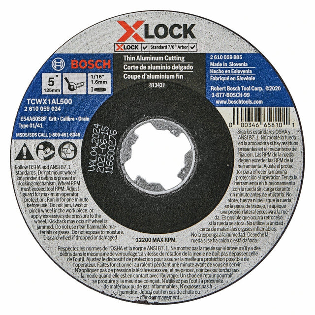 Bosch TCWX1AL500 5" x 1/16" X-LOCK 46 Grit Metal Cutting Abrasive Wheel for Aluminum
