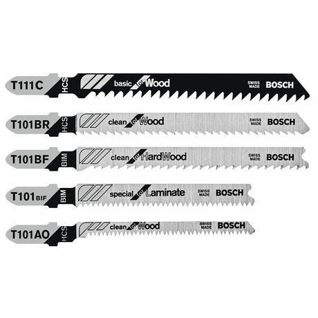 Bosch TPW005 3" to 4" T-Shank Jig Saw Blade Set for Wood and Laminate (5 Pack)