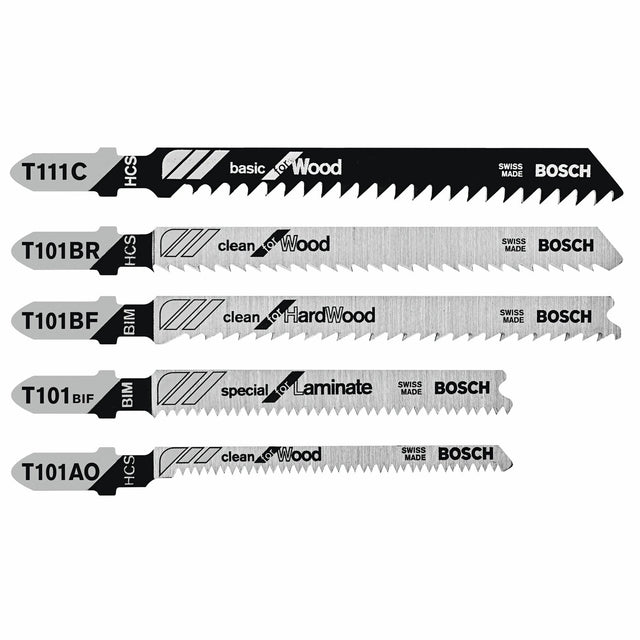 Bosch TPW005 3" to 4" T-Shank Jig Saw Blade Set for Wood and Laminate (5 Pack)
