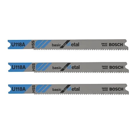 Bosch U118A3 3-1/8" 17-24 TPI Basic Metal Cutting U-Shank Jig Saw Blades (3 Pack)