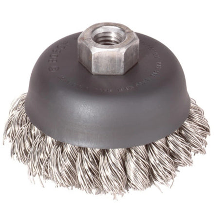 Bosch WB504 3" Stainless Steel Knotted Wire Single Row Cup Brush with 5/8"-11 Arbor