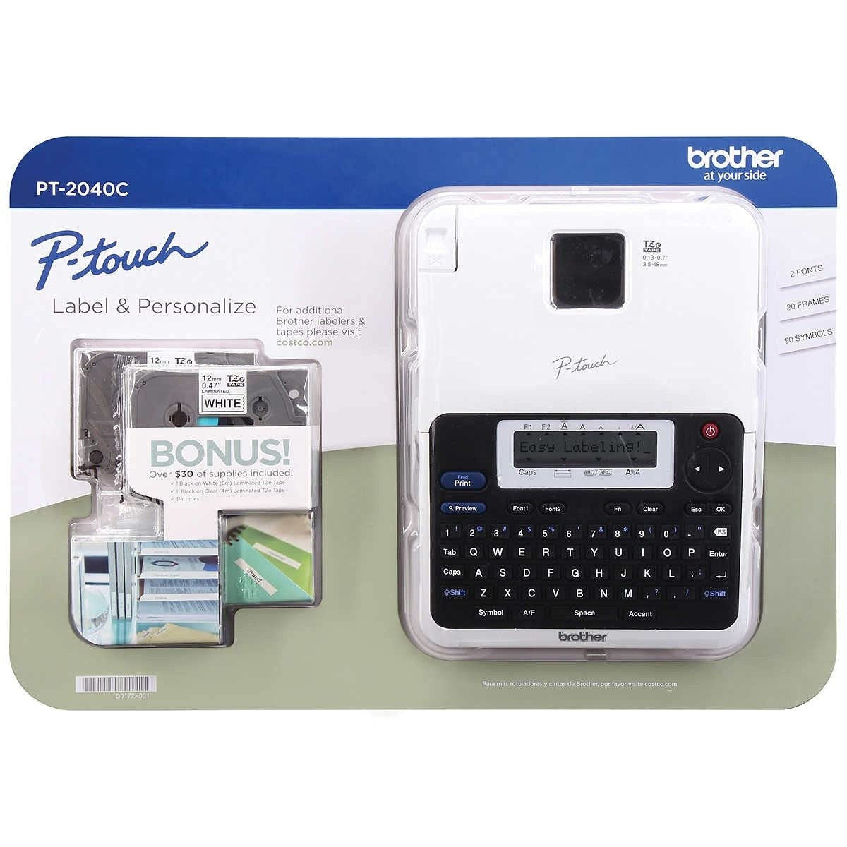 Brother PT-2040C P-Touch Portable Thermal Label Maker with LCD Display (2 Extra Tapes)
