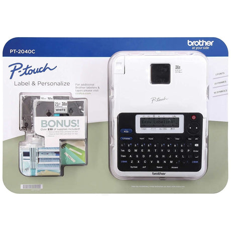 Brother PT-2040C P-Touch Portable Thermal Label Maker with LCD Display (2 Extra Tapes)