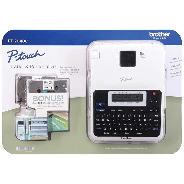 Brother PT-2040C P-Touch Portable Thermal Label Maker with LCD Display (2 Extra Tapes)