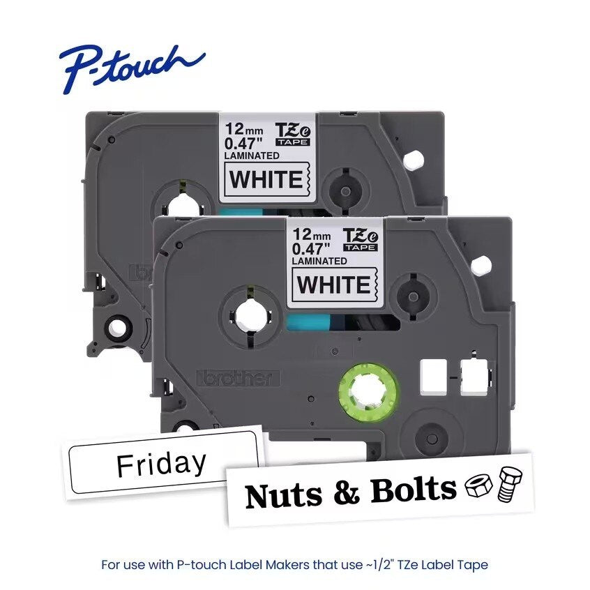 Brother TZE-231-2PK 0.47" x 26.2' P-touch Black Print on White Laminated Label Tape (2 Pack)