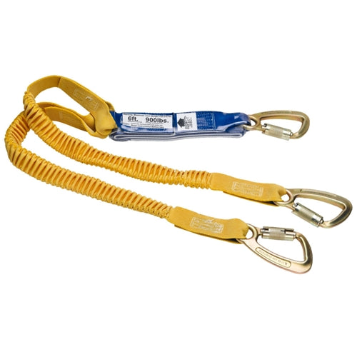 Werner C442300 DeCoil Twinleg Lanyard (DCell Shock Packs, 3 Carabiners) - 6'