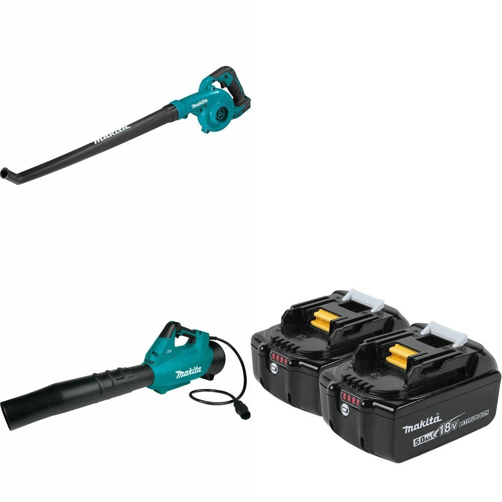 Makita CBU01Z Blower, Connector Cable W/ XBU06Z Floor Blower and BL1850B-2 5.0Ah Battery, 2