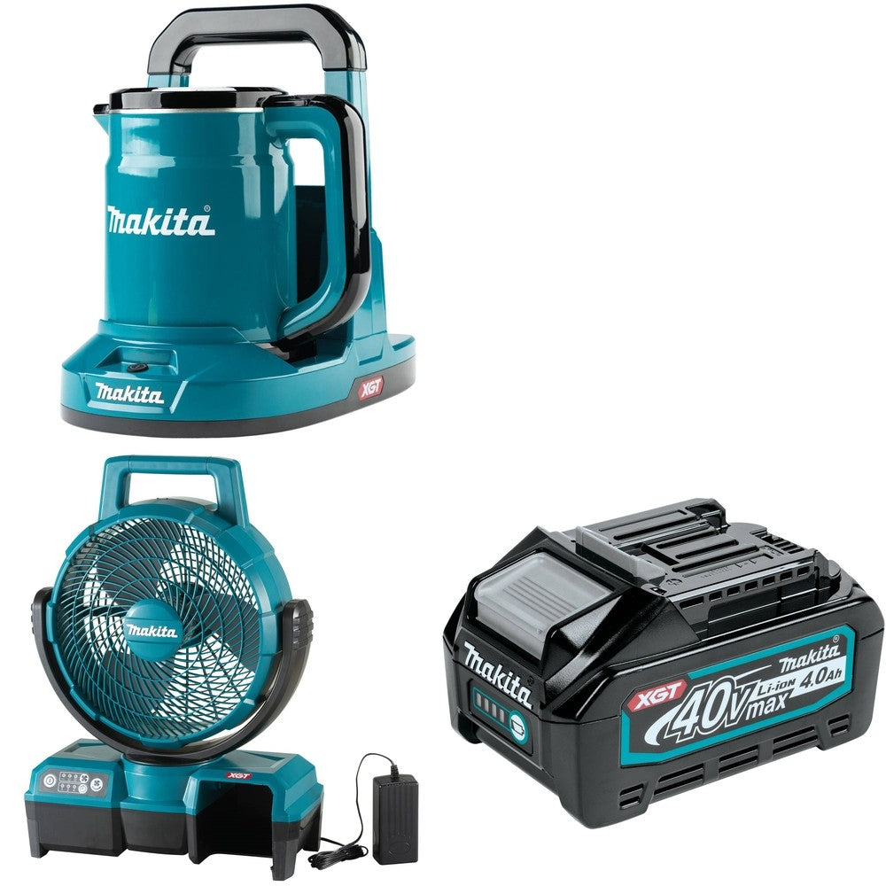 Makita CF001GZ 40V max XGT Cordless 9-1/4" Fan W/ GTK01Z Hot Water and BL4040 4.0Ah Battery