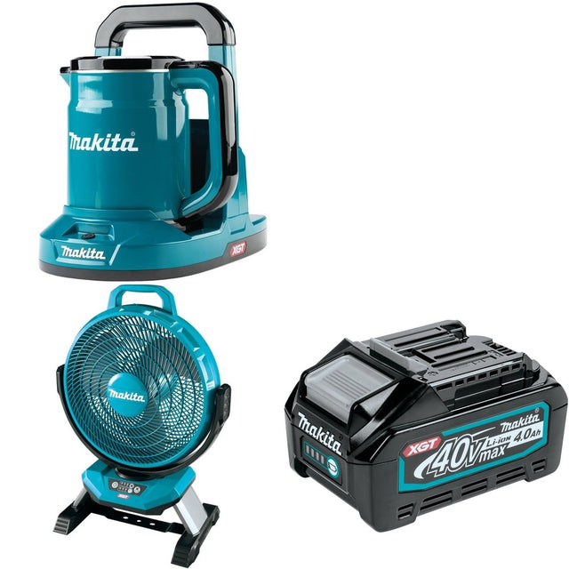 Makita CF002GZ 40V max XGT Cordless 13" Fan W/ GTK01Z Hot Water Kettle and BL4040 4.0Ah Battery