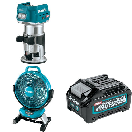 Makita CF002GZ 40V max XGT Cordless 13" Fan W/ GTR01Z Router and BL4040 4.0Ah Battery