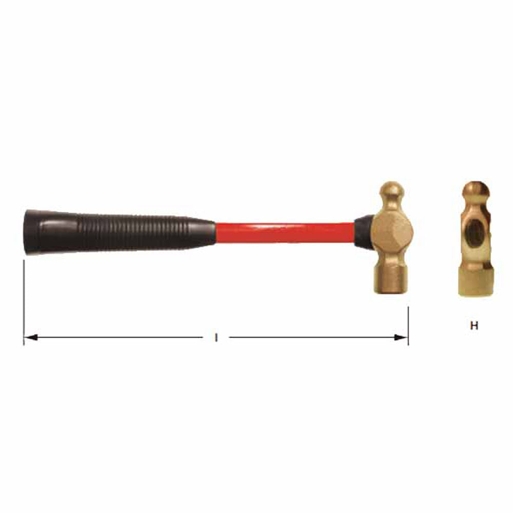 CS Unitec Ex101U-0025A Aluminum Bronze Non-Sparking, Low-Magnetism, Corrosion Resistant Ball Peen Hammer 0.25 lbs (0.12 Kg) - 2