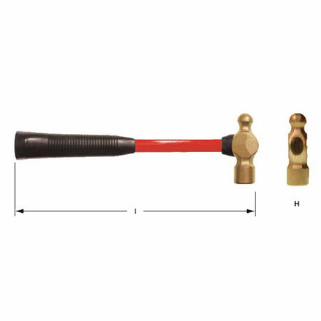 Carltsoe Safety CS Unitec Ex102U-0250A Aluminum Bronze Non-Sparking, Low-Magnetism, Corrosion Resistant Cross Peen Engineers' Hammer 2.50 lbs (1.14 kg) - 2