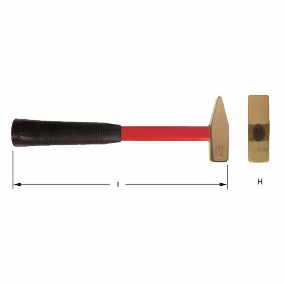 Carltsoe Safety CS Unitec Ex1041-0300A Aluminum Bronze Non-Sparking, Low-Magnetism, Corrosion Resistant Cross Peen Engineers' / Blacksmiths' Hammer 0.66 Lbs (0.30 Kg) (1041U-0300A) - 2