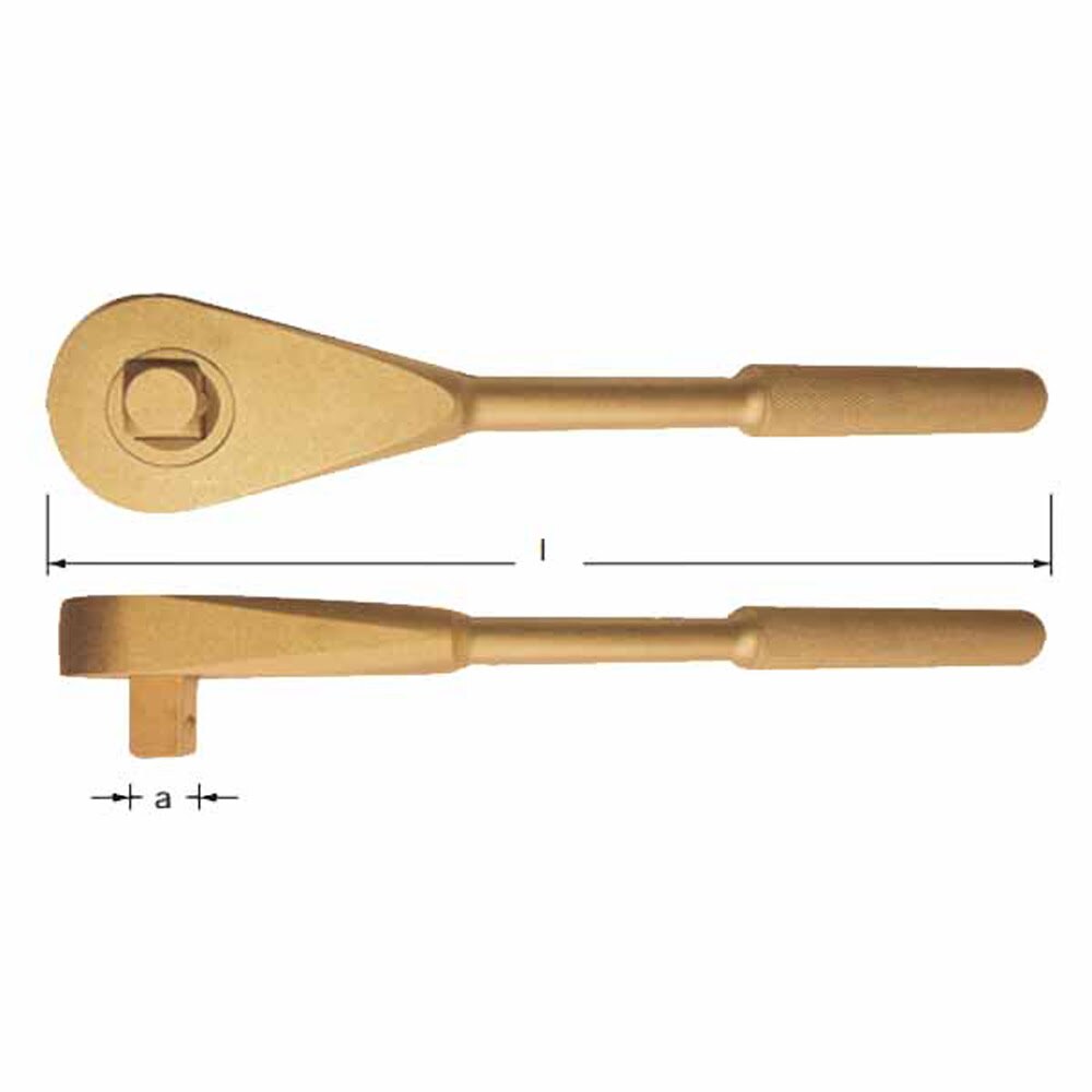 Carltsoe Safety CS Unitec Ex1501S-A-A Aluminum Bronze Non-Sparking, Low-Magnetism, Corrosion Resistant Ratchet Wrench 3/8" Drive 6" (105 mm) Handle Length (1501SU-A-A) - 2