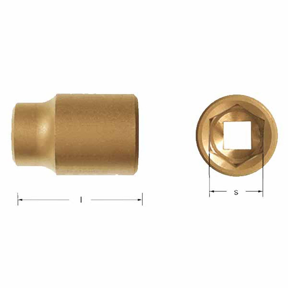 CS Unitec Ex1503D-010UA Aluminum Bronze Non-Sparking, Low-Magnetism, Corrosion Resistant Regular Socket 1-1/8"x 1" Drive x 2-3/4" Depth - 2