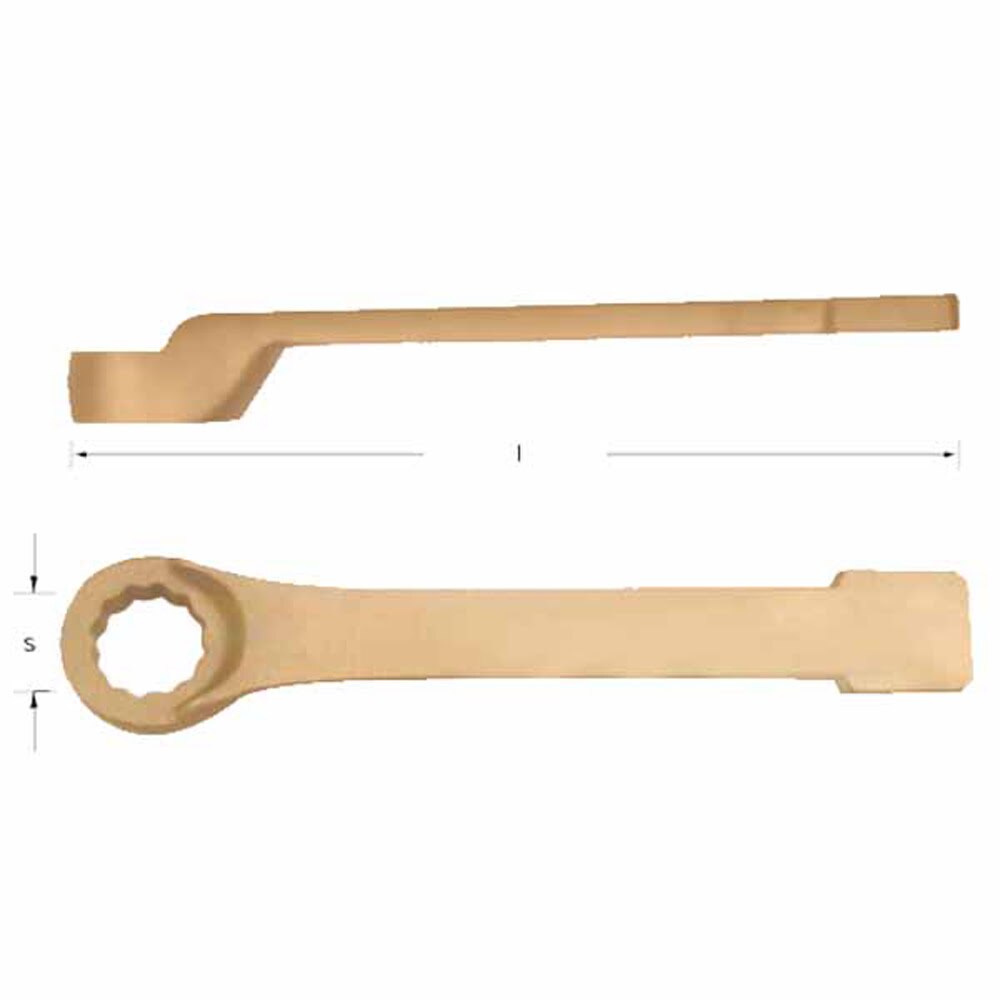 Carltsoe Safety CS Unitec Ex201F-030UA Aluminum Bronze Non-Sparking, Low-Magnetism, Corrosion Resistant Striking Box Wrench, 12-Point, Offset 1-13/16" - 2