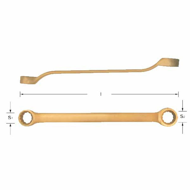 Carltsoe Safety CS Unitec Ex202F-015UA Aluminum Bronze Non-Sparking, Low-Magnetism, Corrosion Resistant 12 Point Offset Double Box End Wrench 1/4" x 5/16" (202FU-015UA) - 2